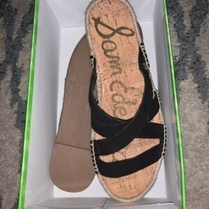 NWT Sam Edelman Women’s 7.5 Averie Black Leather Espadrille Sandal Shoe